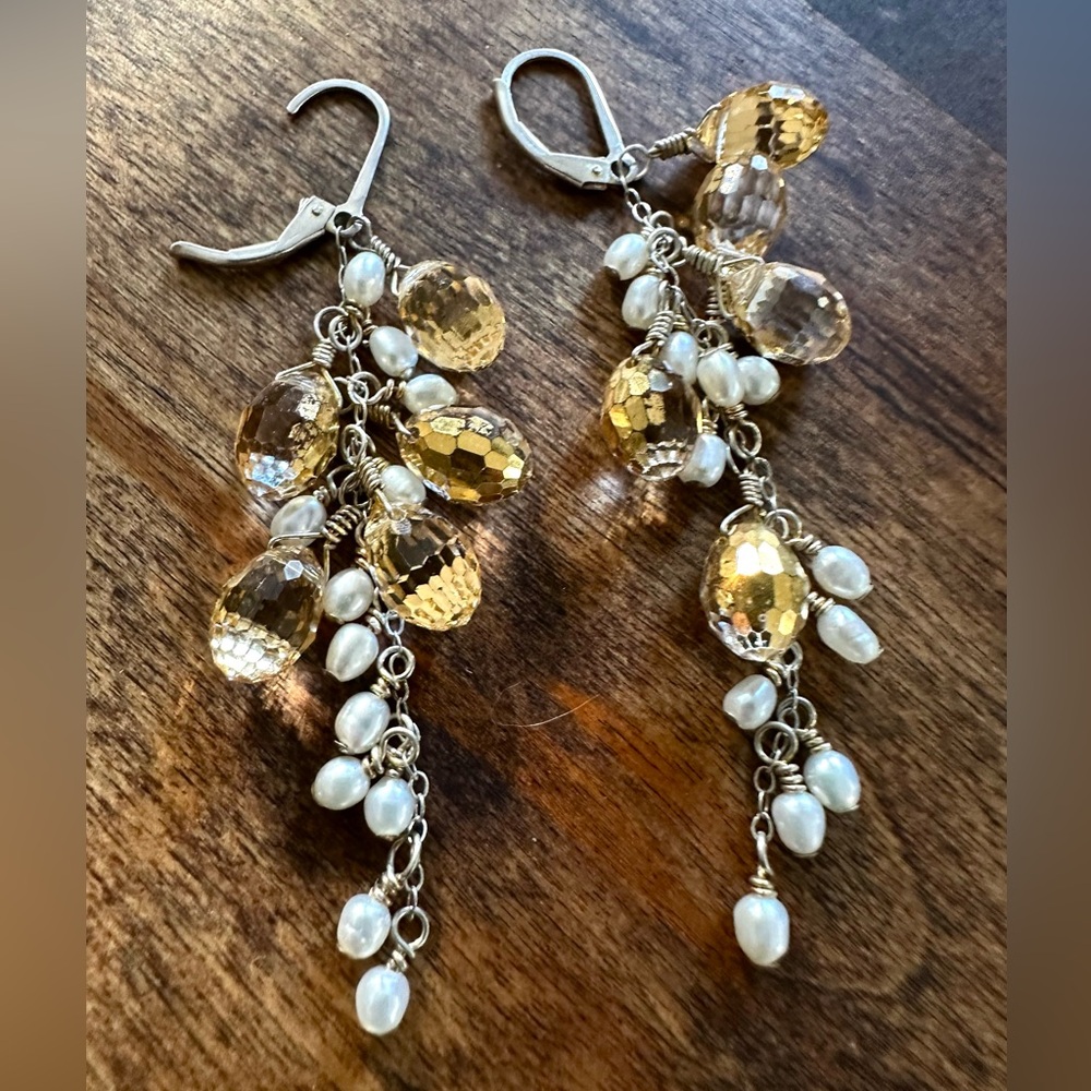 Sterling Silver Pearl and Crystal Drop Earrings